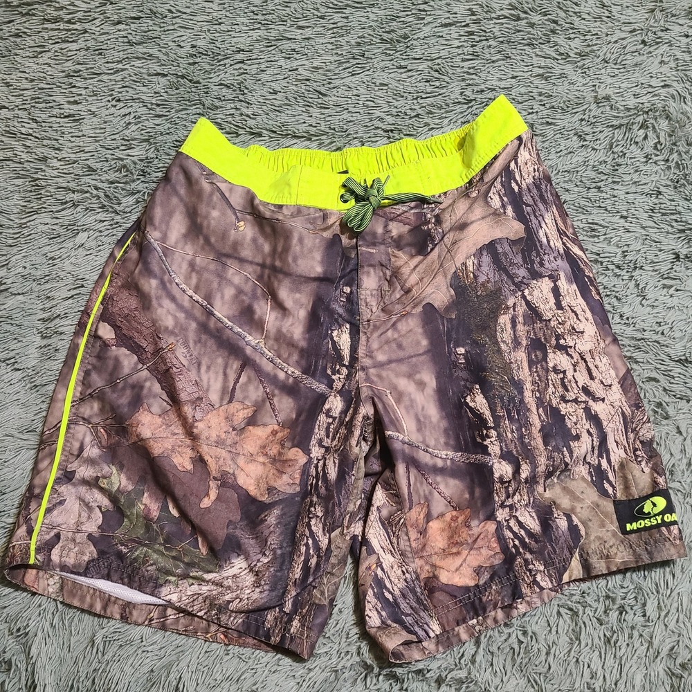 Mossy Oak Camo Swim Trunks XL Mens Tree Camouflage Board Shorts Neon Yellow‎